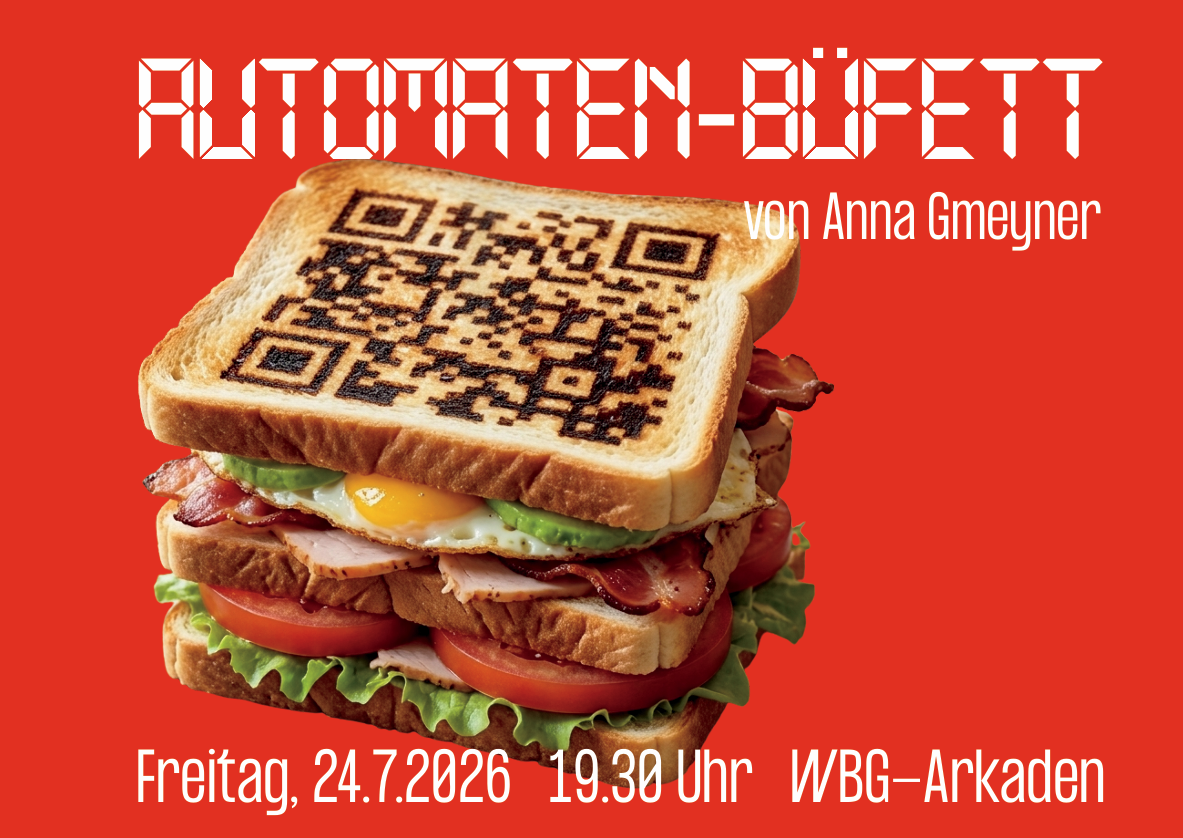 Burger mit QR Code Bun vor Rot, saftig und auffaellig belegt